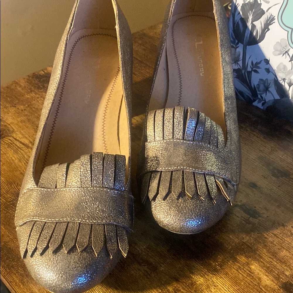 CL by Laundry Gold Heels with Fringe Detail
